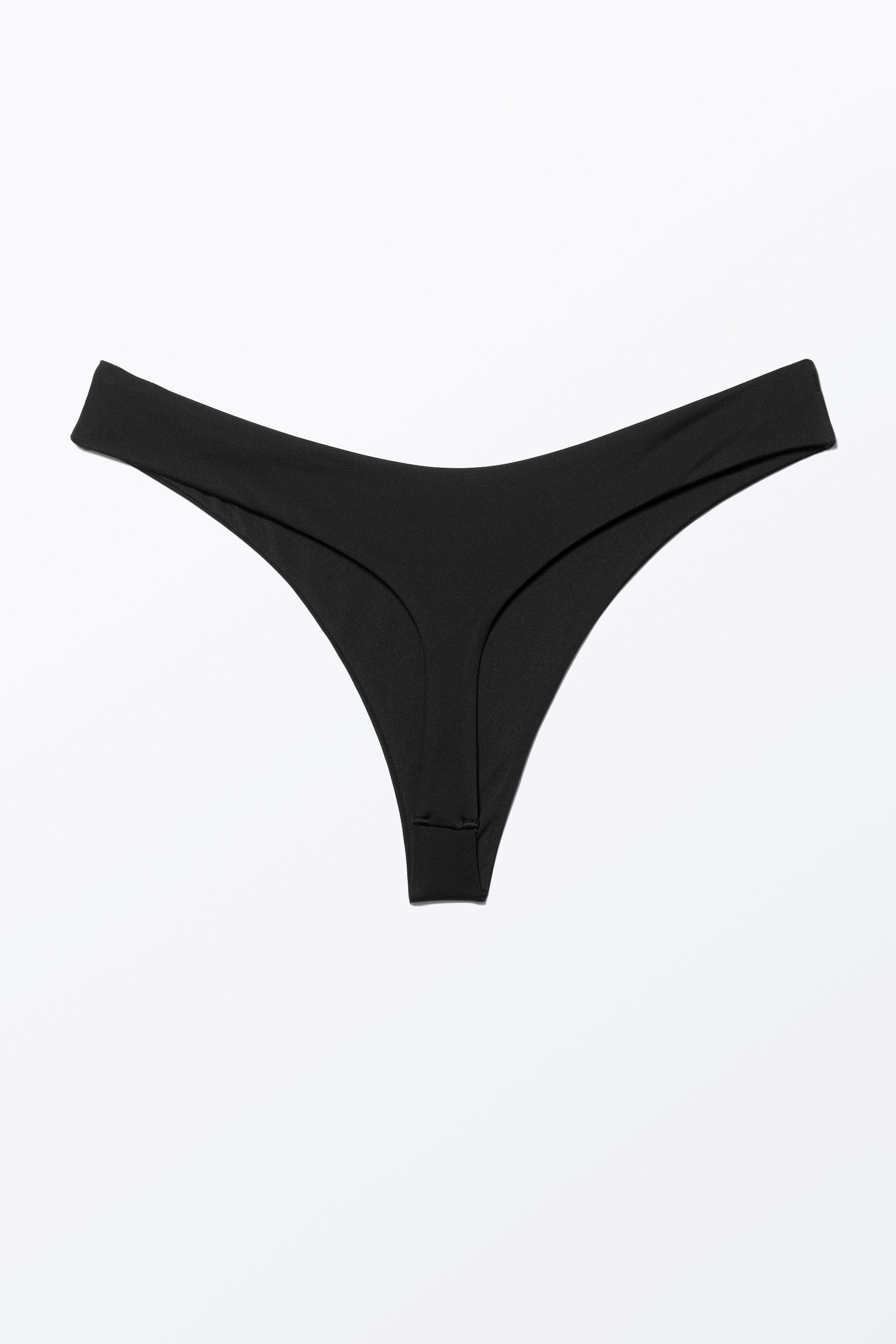 Black - V-Shaped Thong Bikini Bottoms - 1