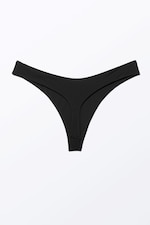 Black - V-Shaped Thong Bikini Bottoms - 1