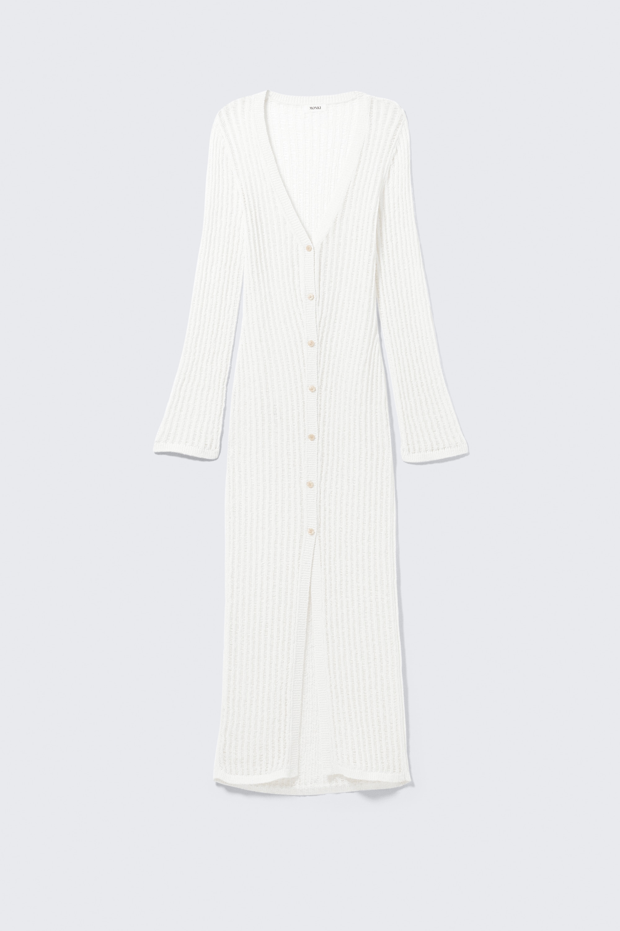 Cardigan col en V maille ajourée - Blanc/Brun foncé