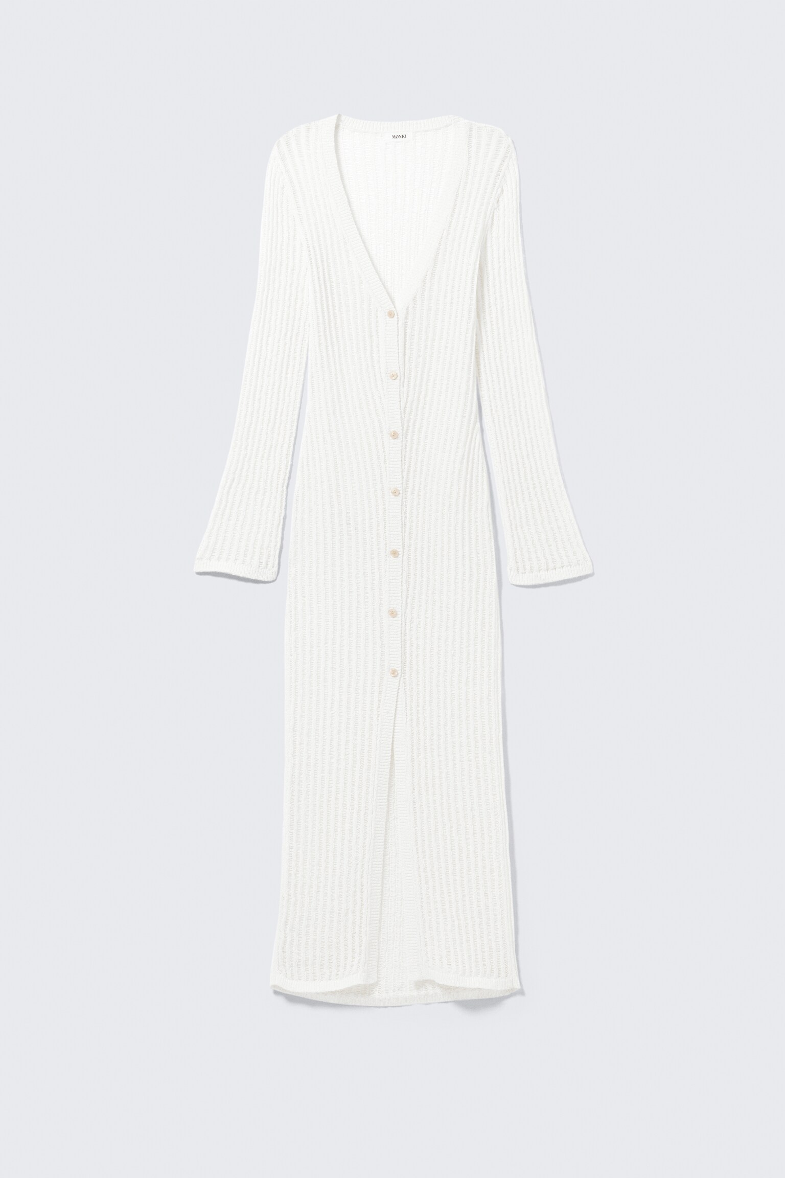 Maxi-Cardigan aus offenem Strick mit V-Ausschnitt - Weiß/Dunkelbraun - 2