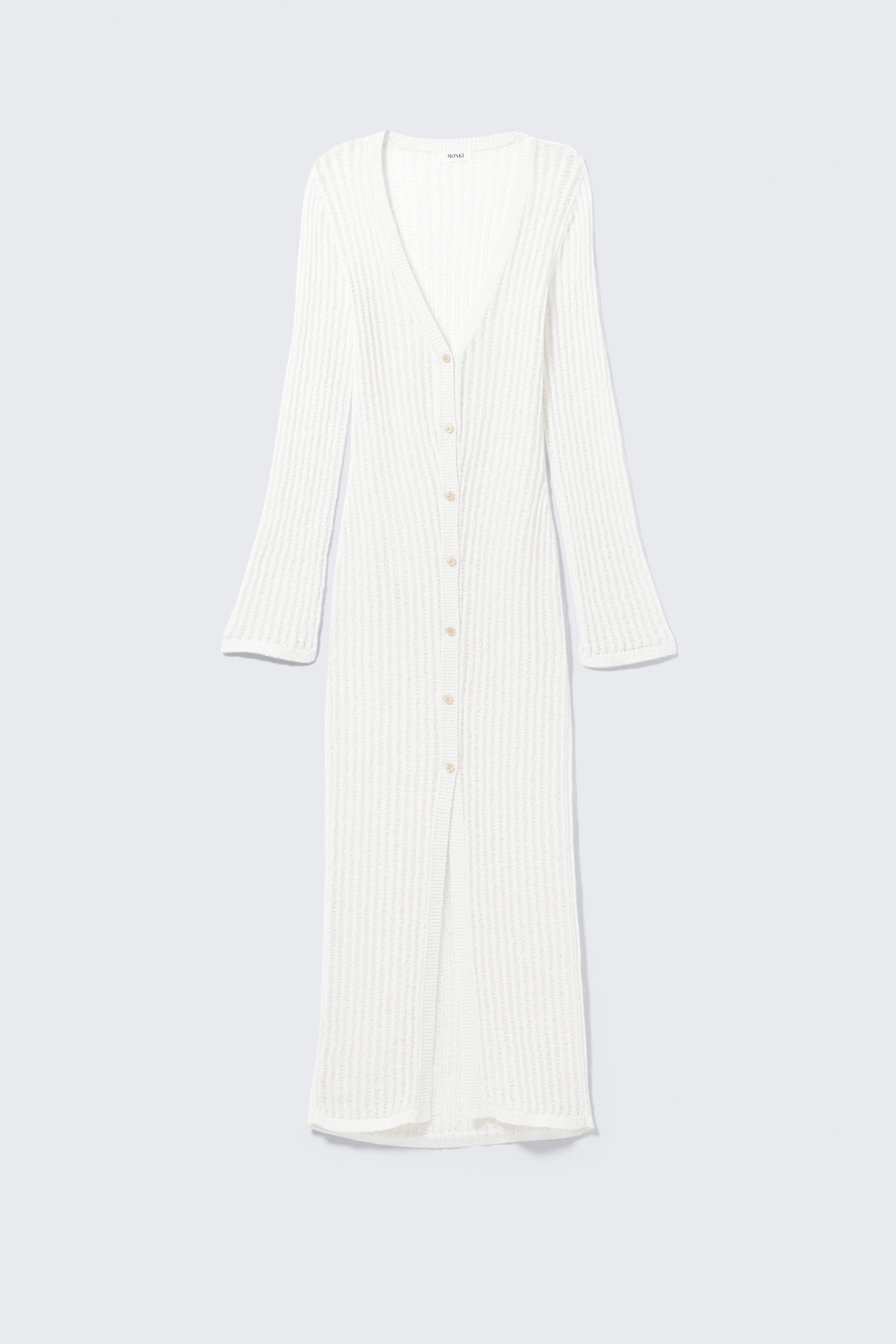 White - Open-Knit V-neck Maxi Cardigan - 4