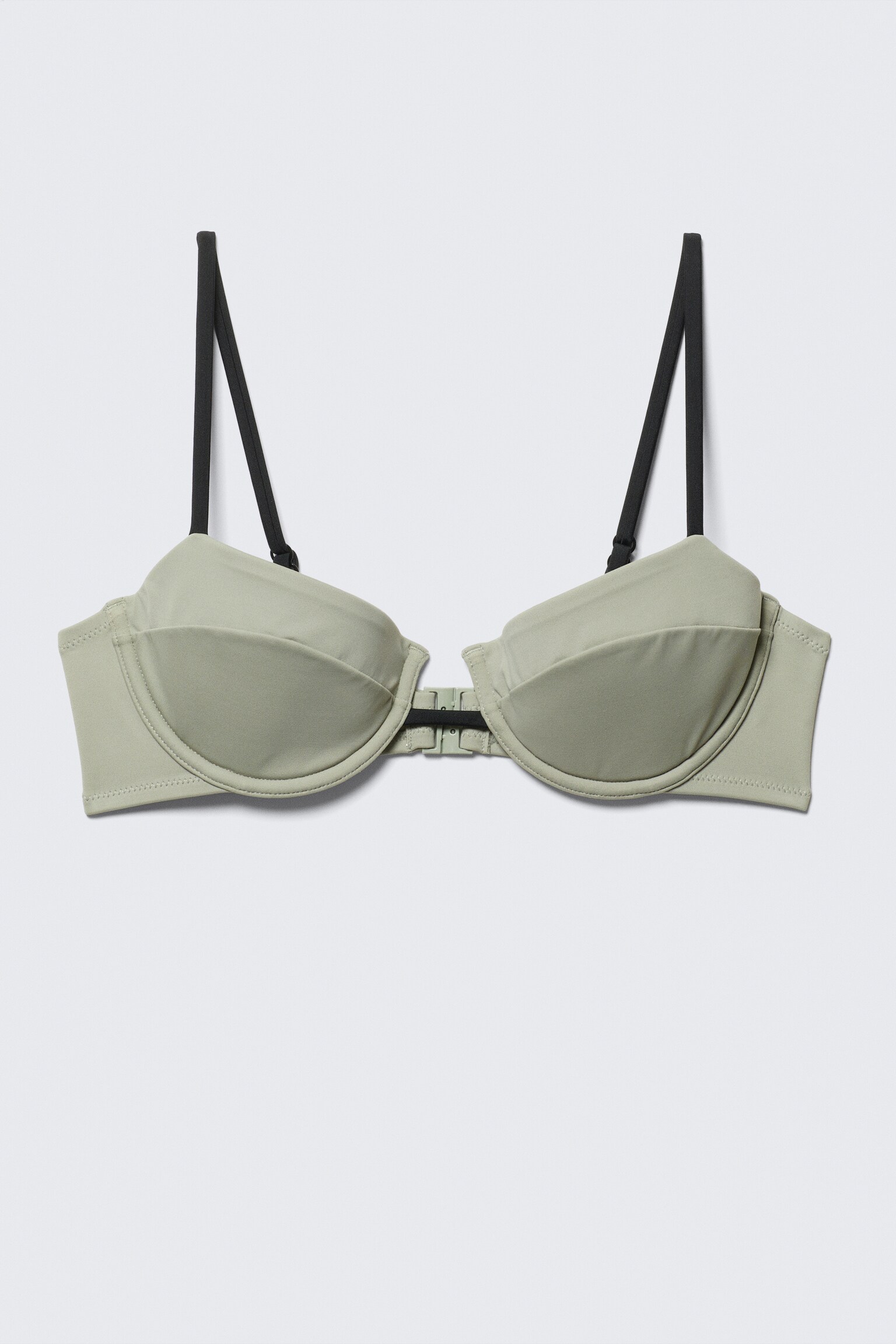 Underwired Padded Bikini Top - Light Khaki Green/Black - 3