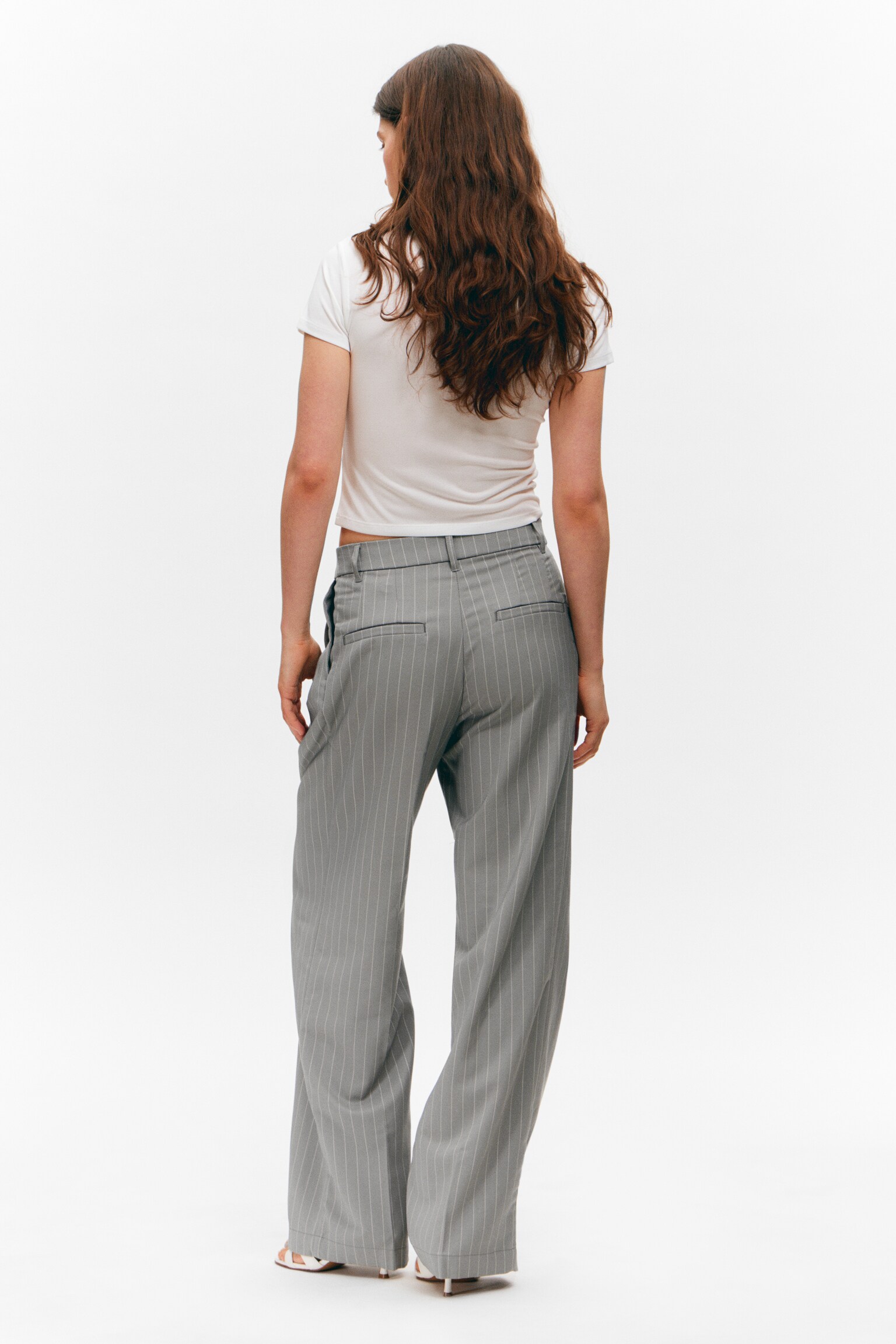 Wide Leg Trousers - Striped Grey/Black/Dark grey - 5