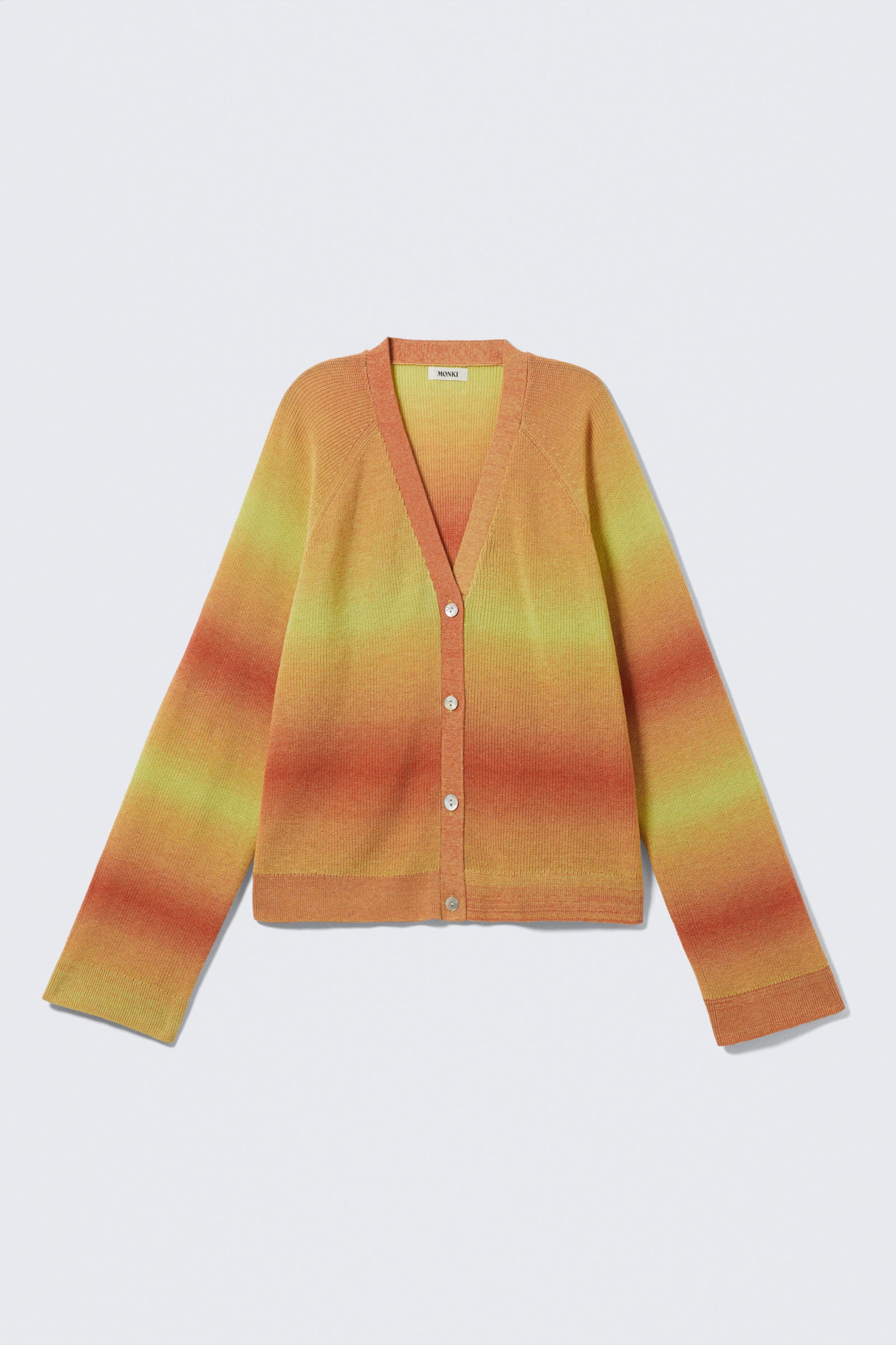 Orange & Yellow Fade - Gradient V-neck Knitted Cardigan - 0