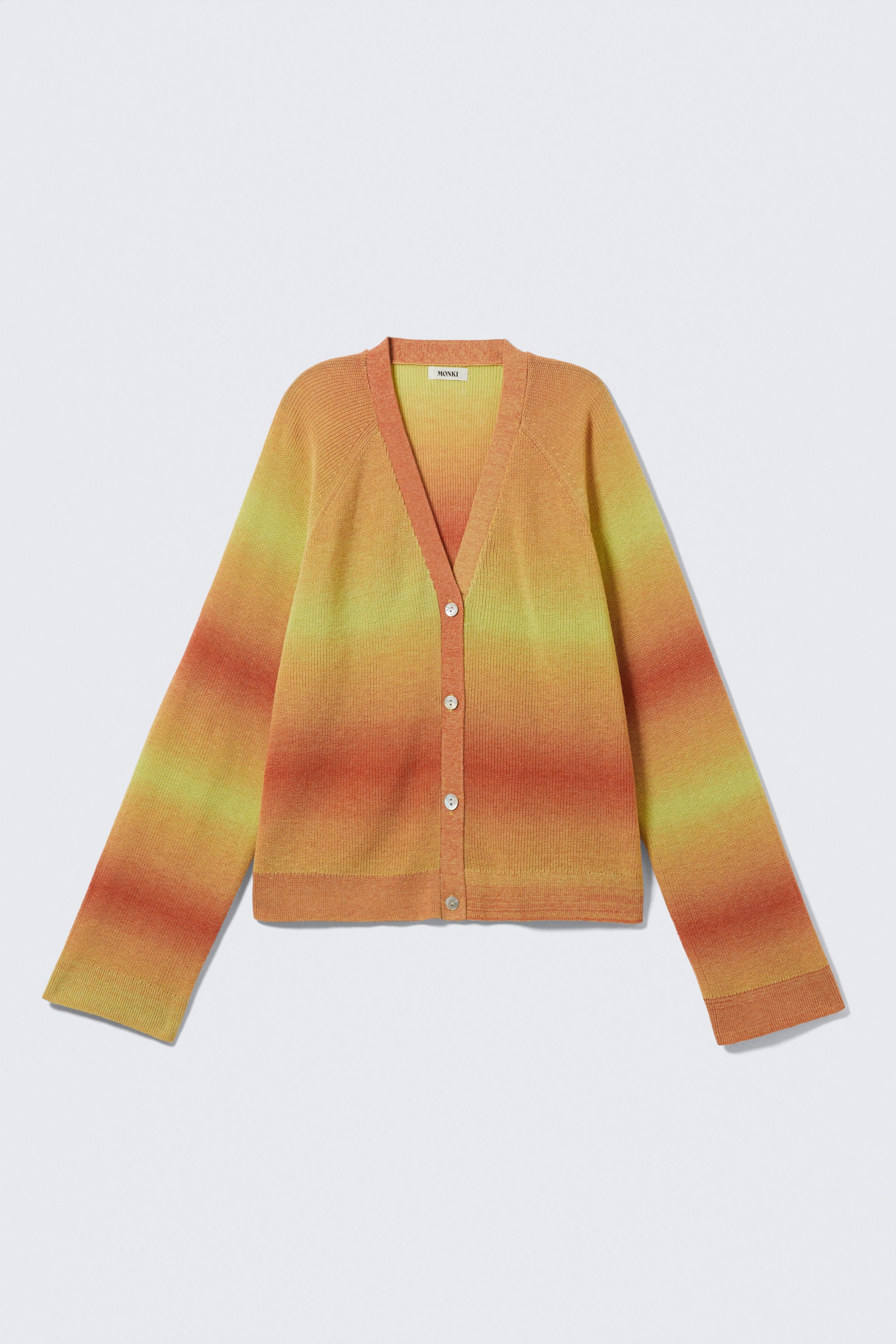 Verlauf in Orange und Gelb - Strickjacke mit Farbverlauf und V-Ausschnitt - 0