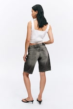 Haunted Black - Black - Imoo Low-Rise Wide Leg Denim Shorts - 3