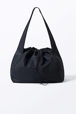 Dark Blue - Large Rectangular Drawstring Shoulder Bag - 0