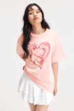 Light Pink - Snake Heart - Oversized Cotton T-shirt - 0