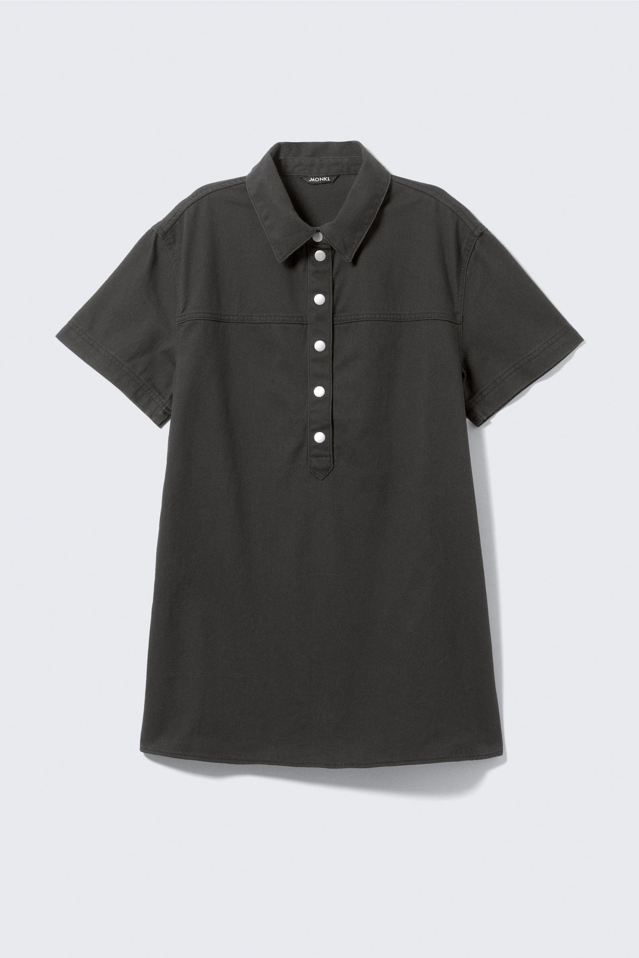 Off-black - Short-Sleeved Mini Shirt Dress - 4