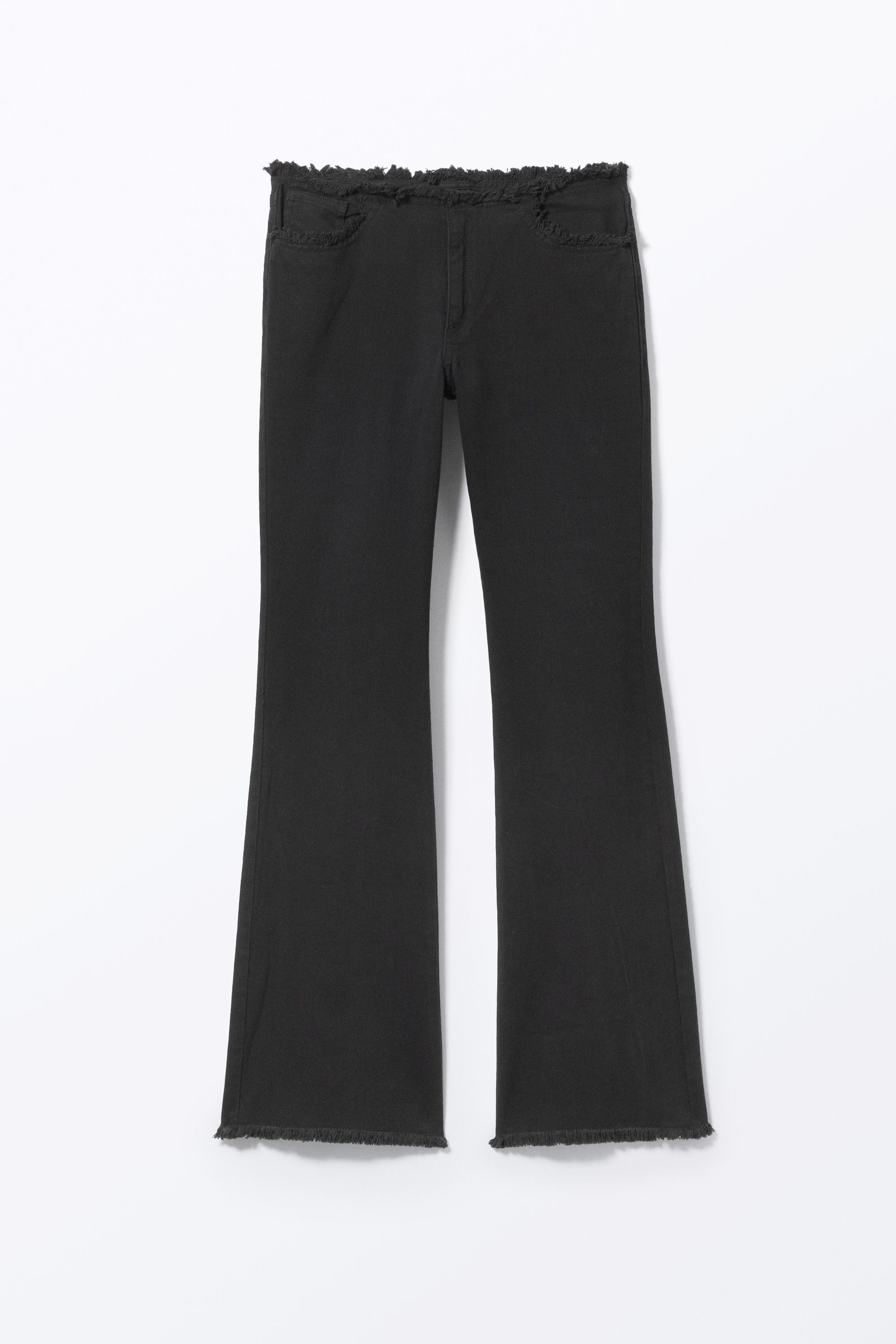 Black - Frayed Low Waist Twill Trousers - 4