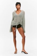 Helles Khakigrün - Grobstrick-Kapuzenpullover - 2