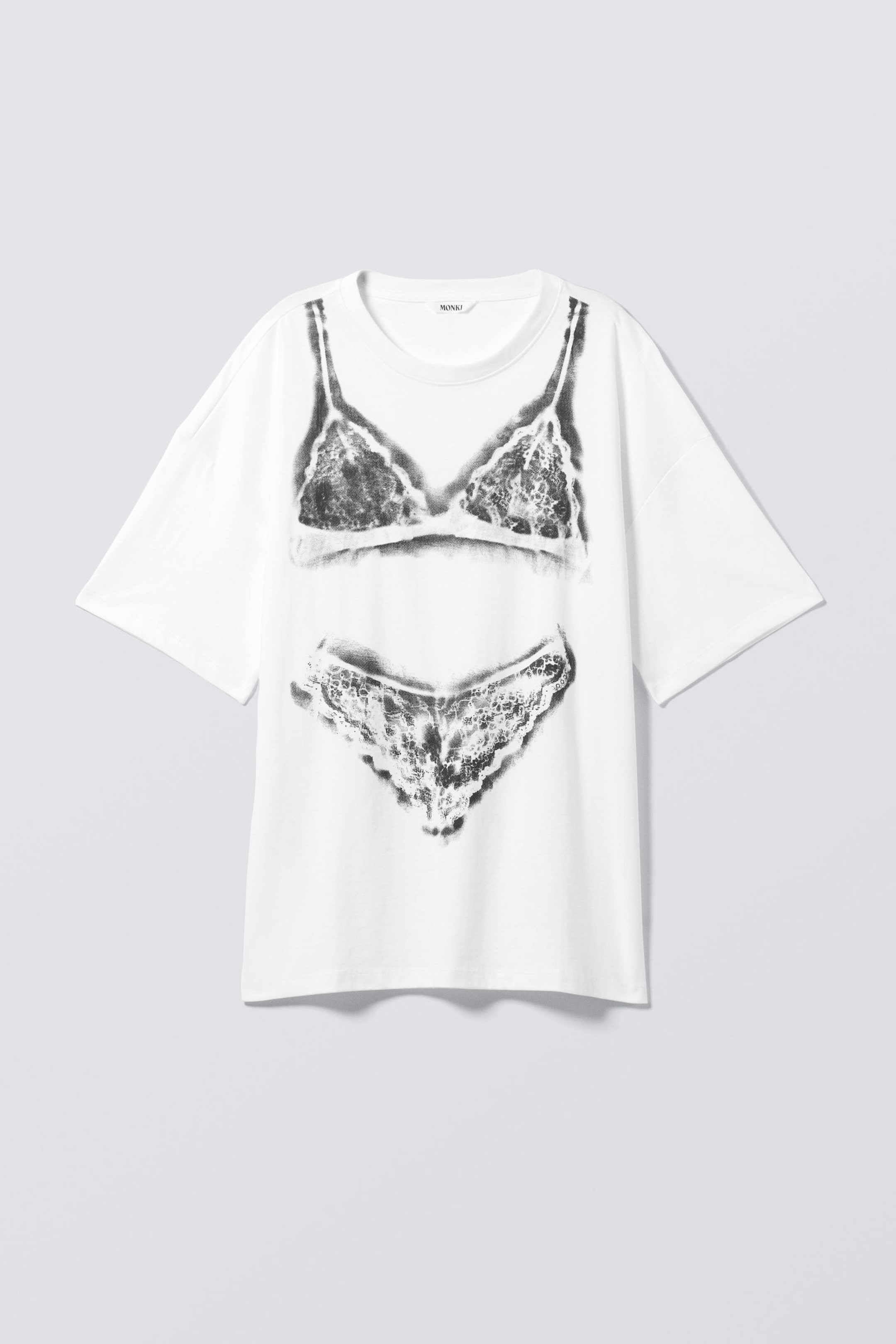 White - Lingerie Print - Oversized Cotton T-shirt - 3