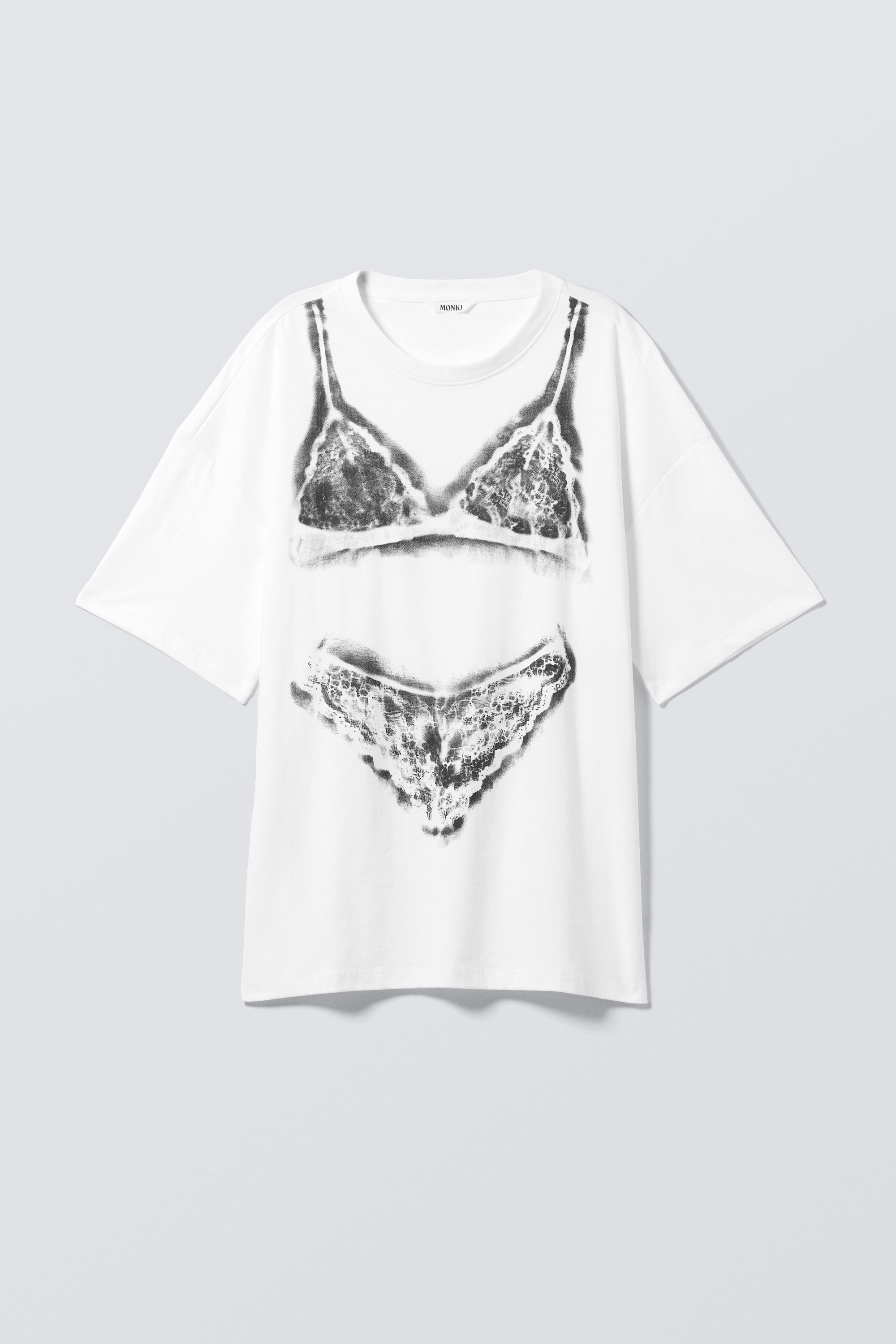 White - Lingerie Print - Oversized Cotton T-shirt - 3