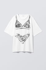 Weiß - Dessous-Print - Oversized Baumwoll-T-Shirt - 0
