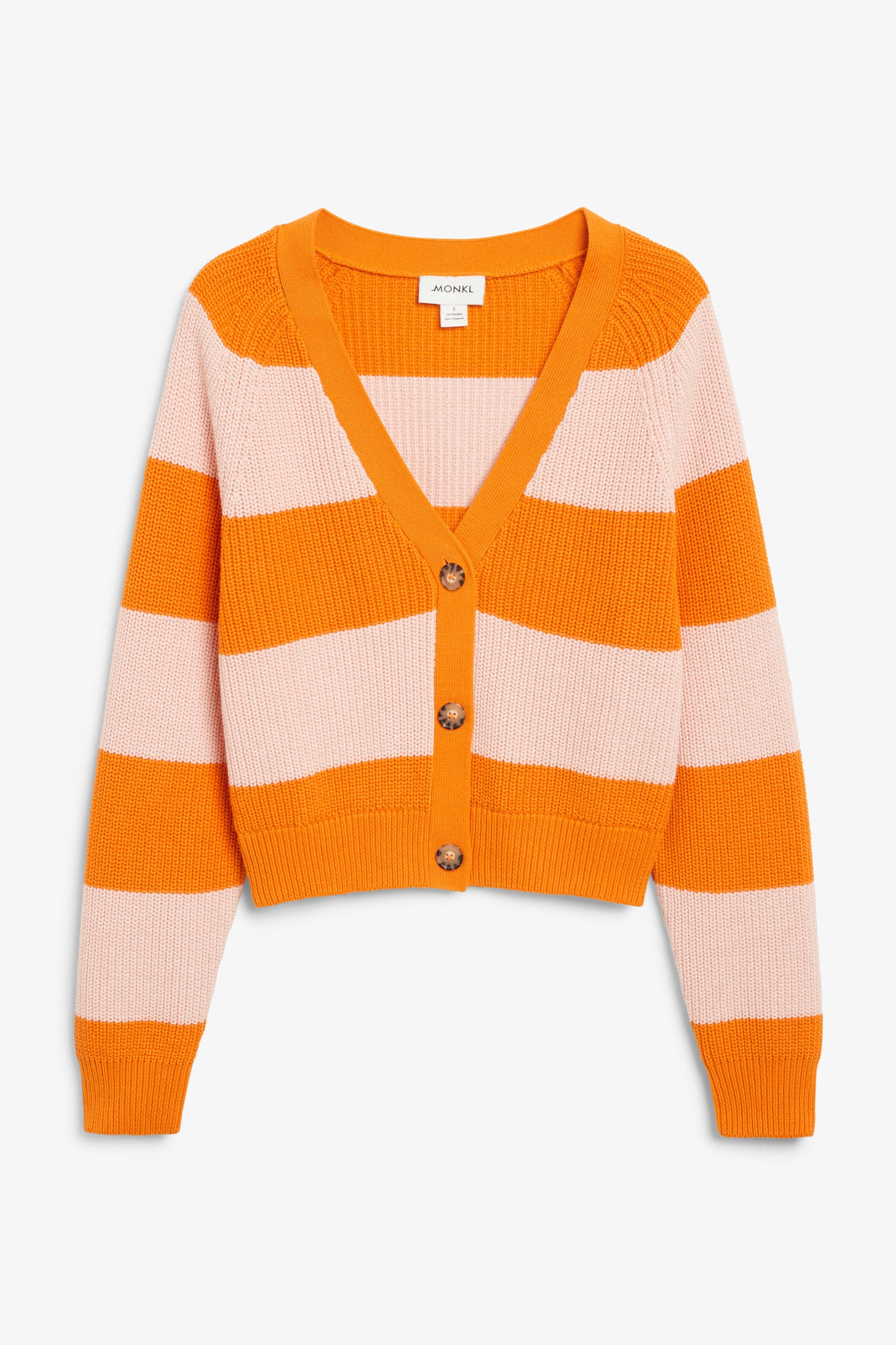 Rosa und Orange - Kurze Strickjacke aus Grobstrick - 0