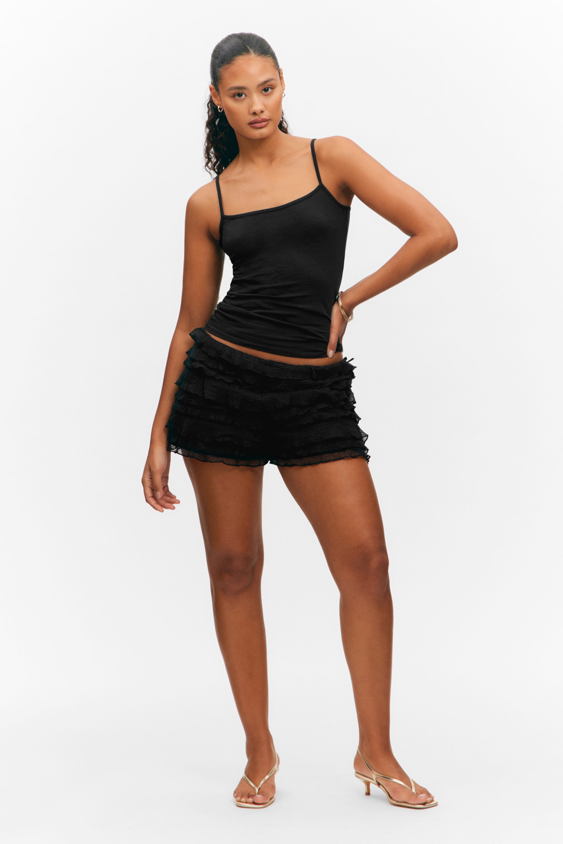 Black - Slim Strappy Tank Top - 2