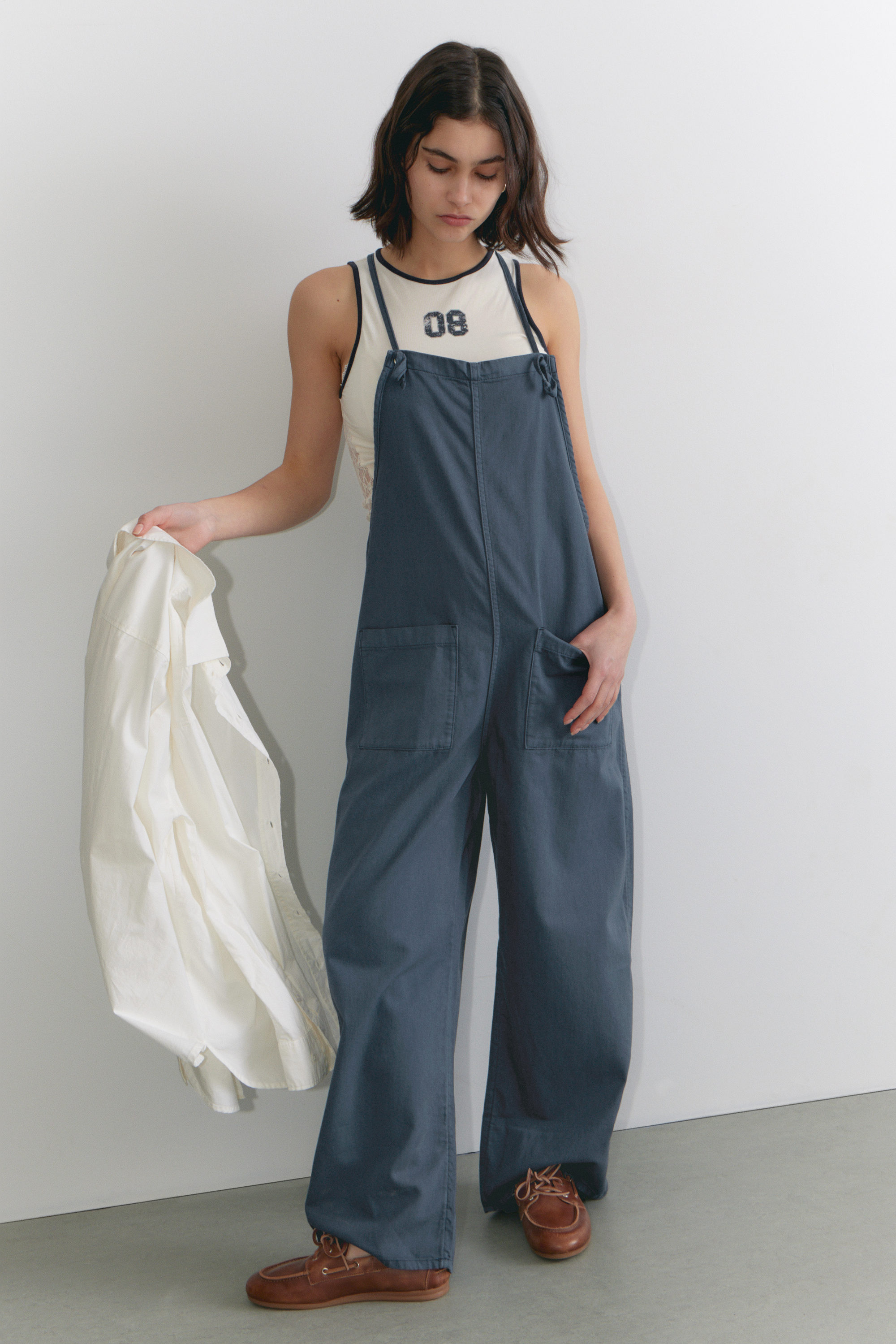 Blue - Tie Denim Dungarees - 1