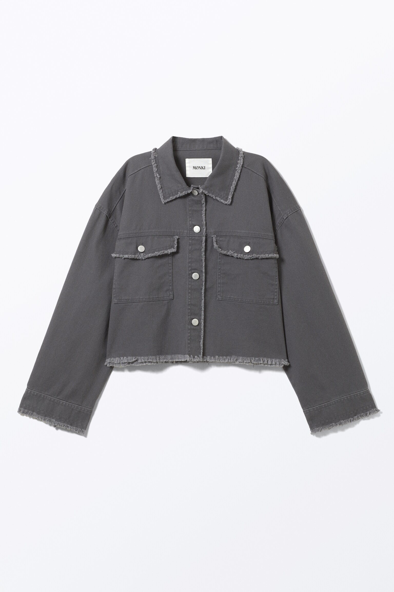 Cropped Boxy Twill Jacket - Dark Grey/Khaki Green/White - 2