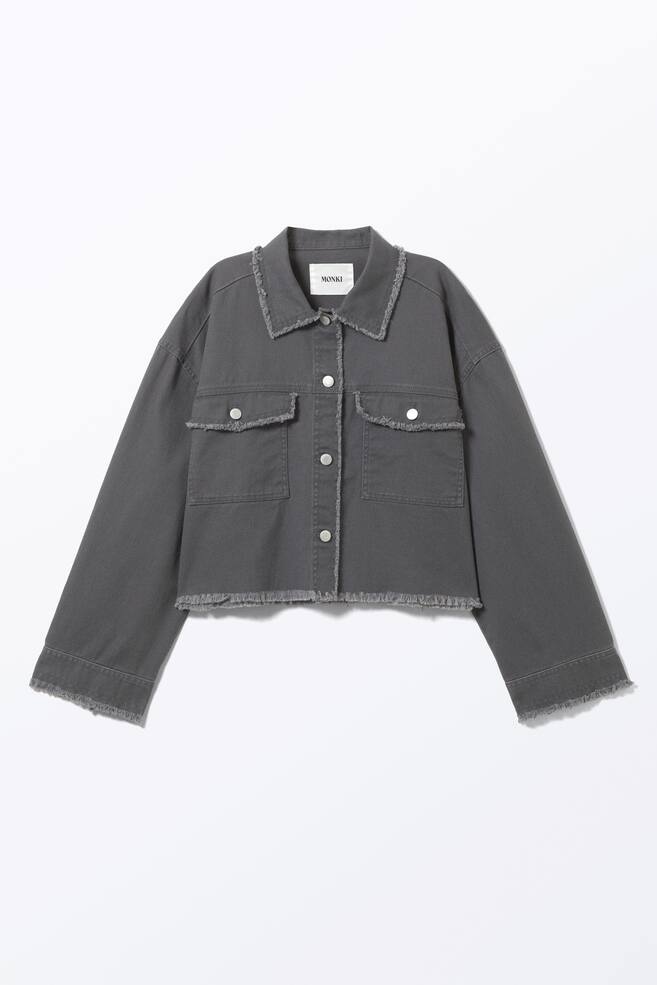Cropped Boxy Twill Jacket - Dark Grey/Khaki Green/White - 1