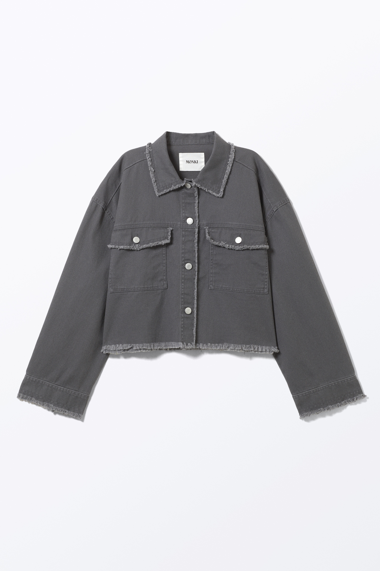 Cropped Boxy Twill Jacket - Dark Grey/Khaki Green/White - 2