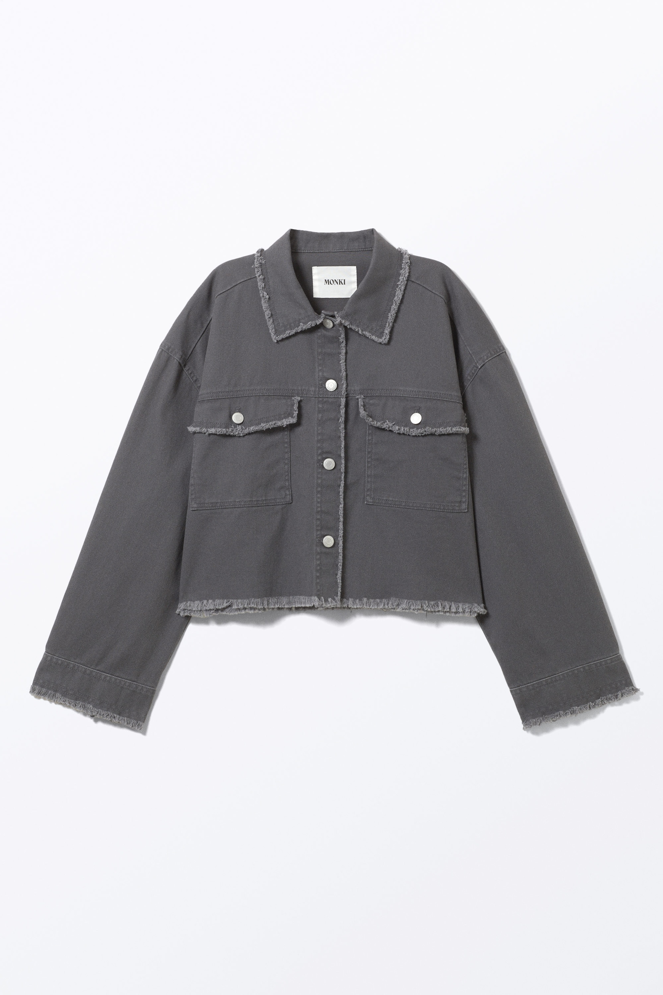 Dark Grey - Cropped Boxy Twill Jacket - 0