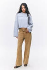 Washed Brown/Biege - Low Waisted Relaxed Twill Trousers - 0