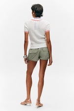 Weiß - Rote Streifen - Kurzärmliges Strick-Poloshirt aus Baumwolle - 3