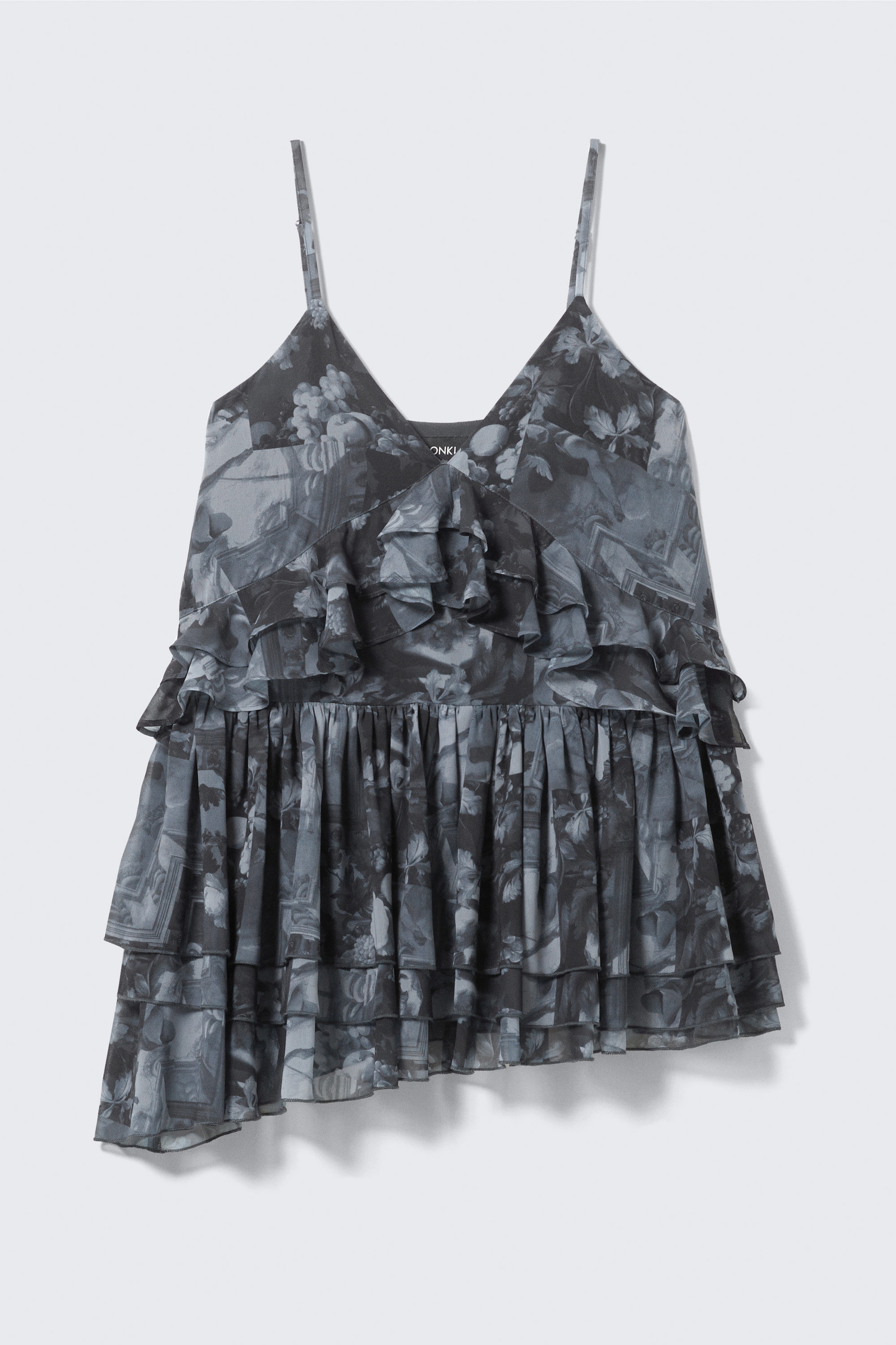 Dark Grey - Baroque Collage - Layered Ruffled Mini Cami Dress - 4