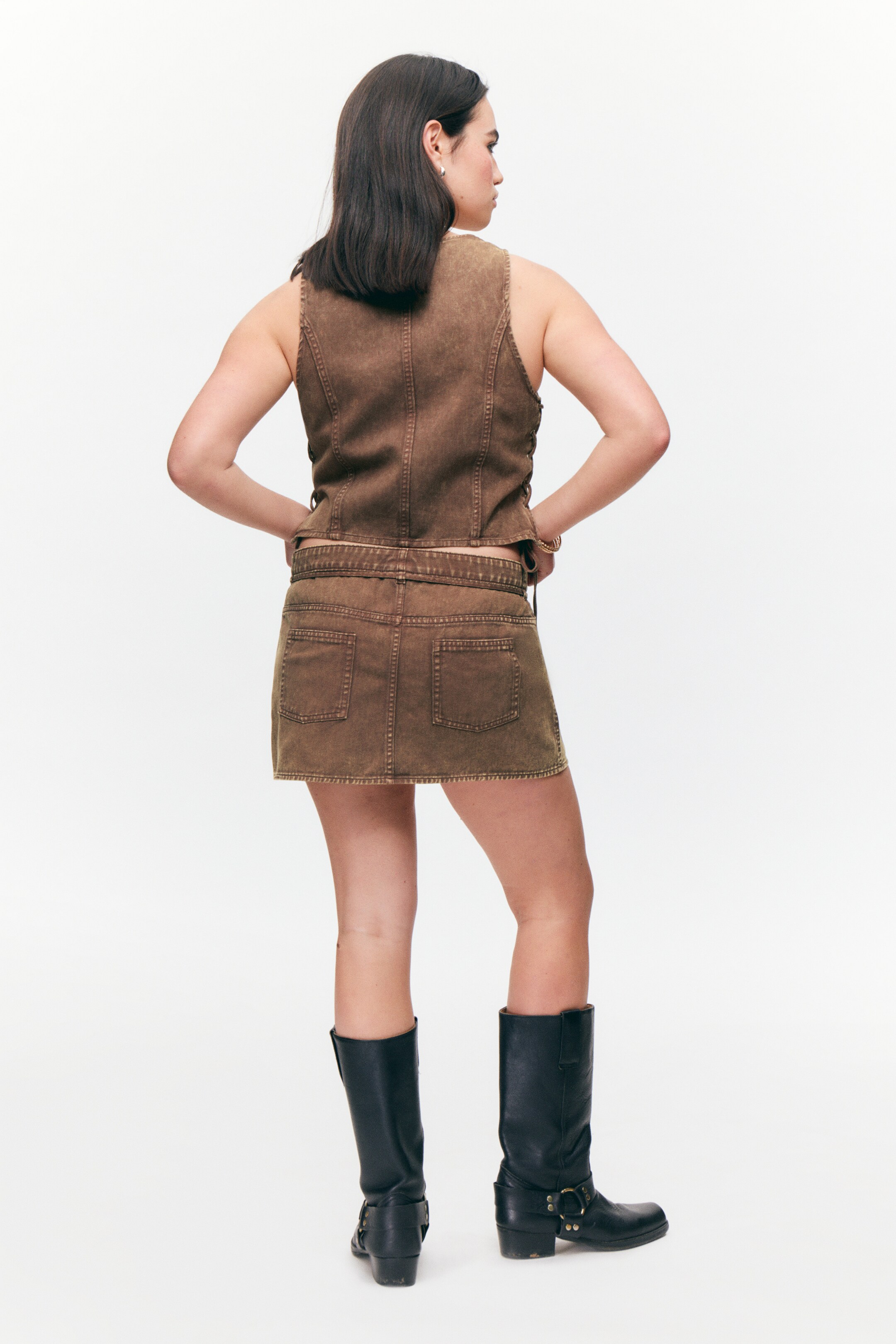 Ingrandisci l'immagine: Low Waisted Denim Mini Skirt - Washed Dark Brown - DONNA | H&M CH 3
