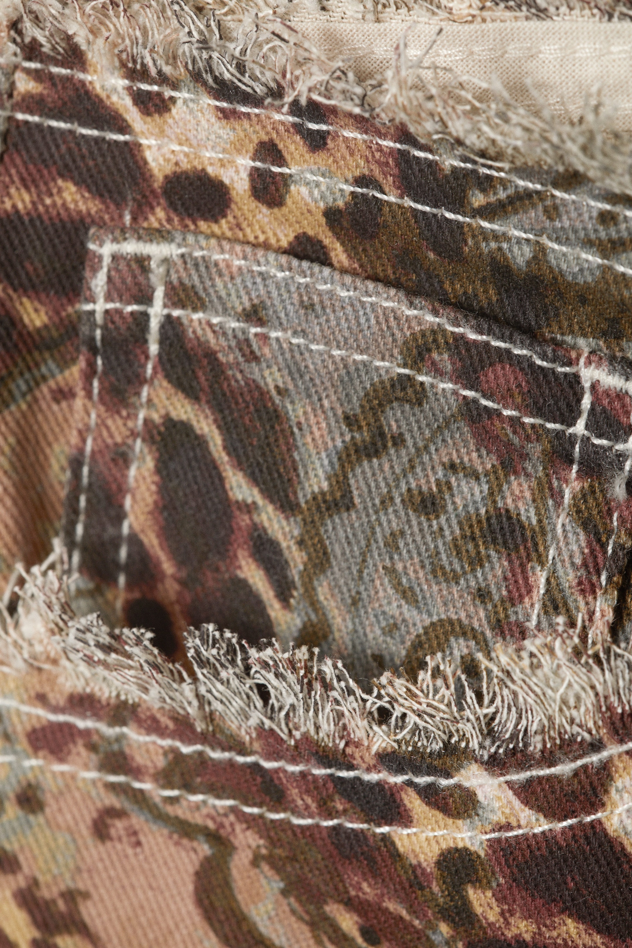 Paisley Patterned - Frayed Low Waist Twill Trousers - 6