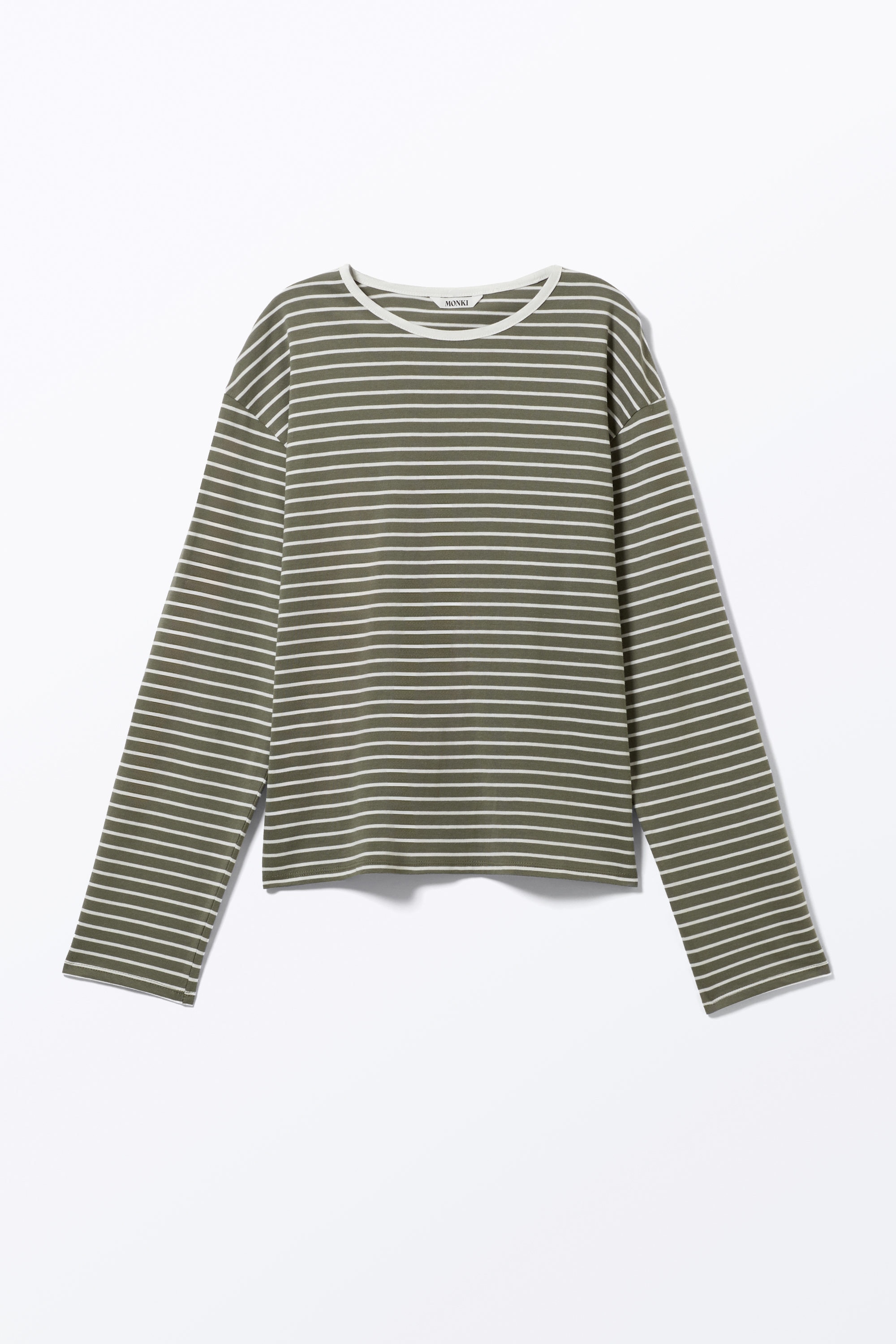 Gestreiftes Khaki - T-Shirt mit kastigem Ärmel - 3