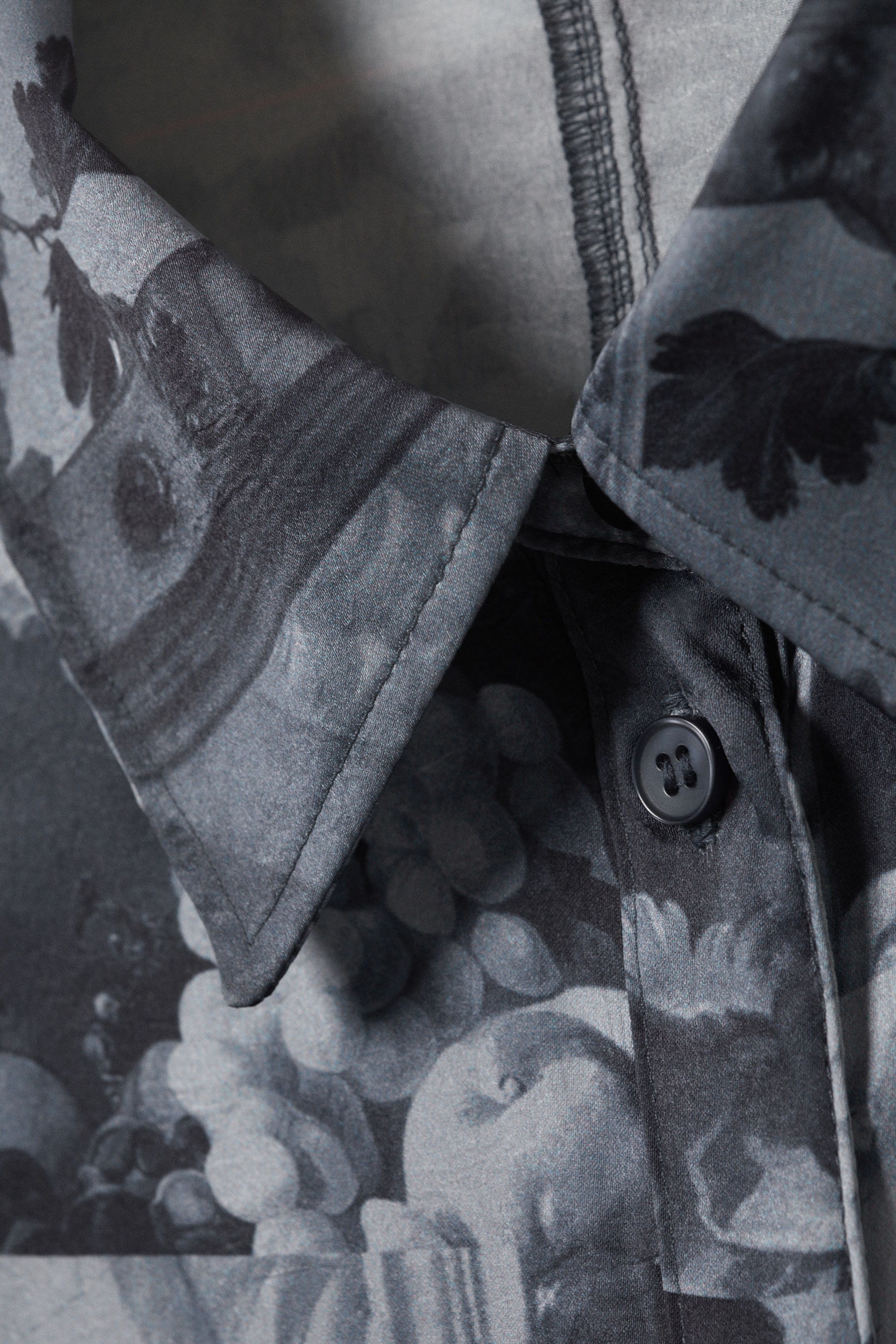 Dark Grey - Floral Collage - Slim Fit Printed Button-Up Shirt - 5