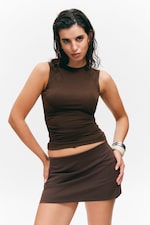 Dark Brown - Pull-on Mini Skort - 1