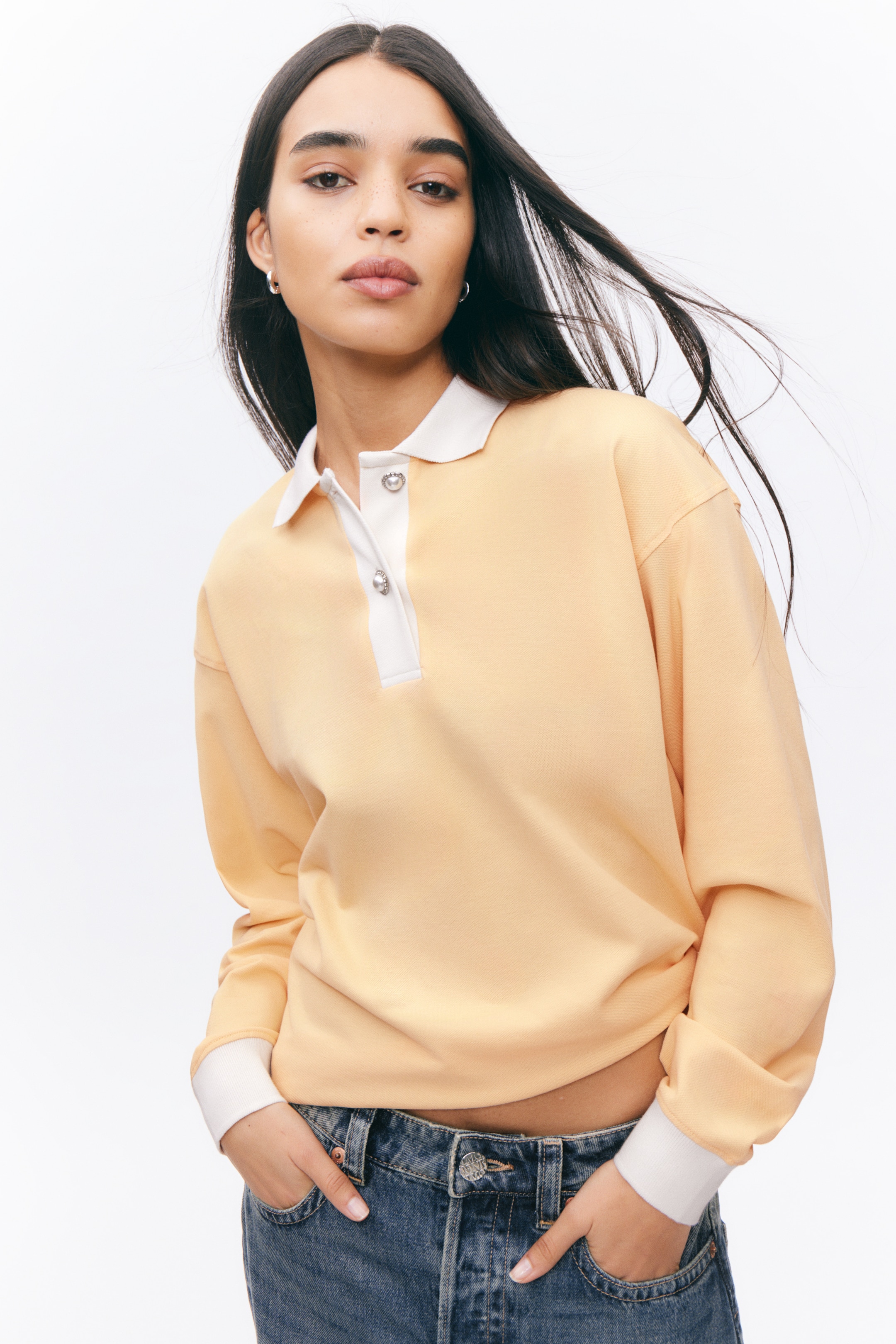 Ingrandisci l'immagine: Long Sleeve Rugby Polo Top - Yellow - DONNA | H&M CH 1