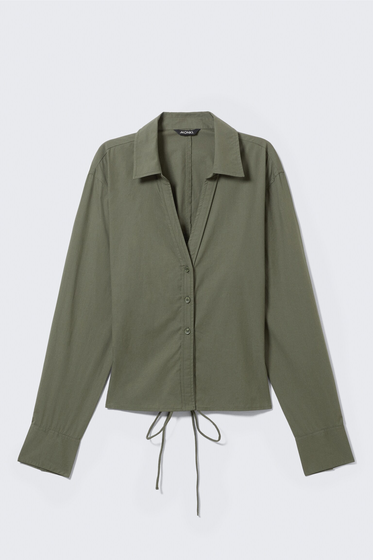 Cropped Open Back Shirt - Dark Khaki Green - 2