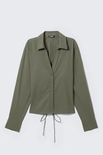 Dark Khaki Green - Cropped Open Back Shirt - 4
