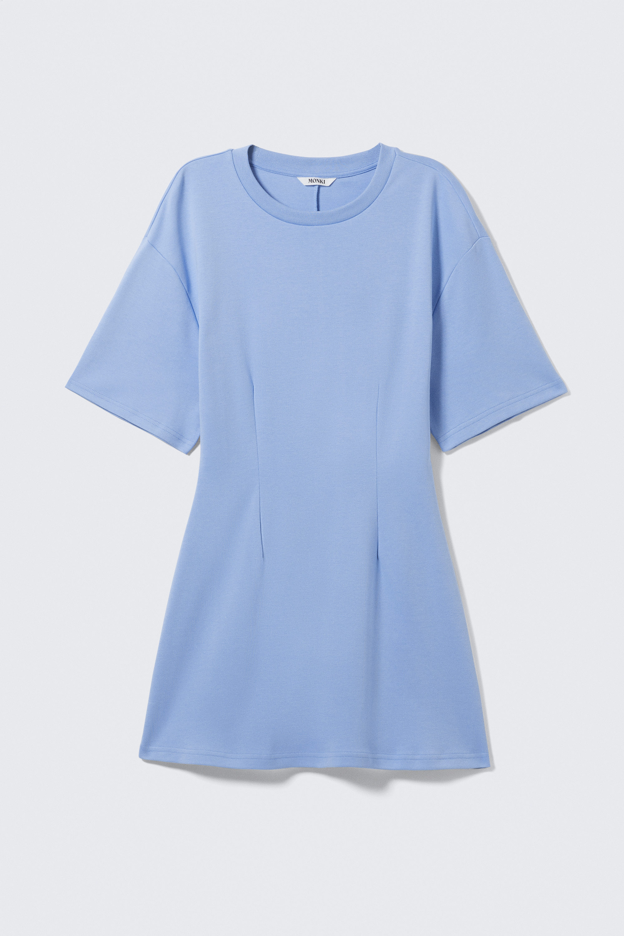 Blau - Strukturiertes Mini-T-Shirt-Kleid - 4