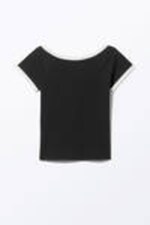 Black - White Binding - Short-Sleeved Cowl Neck Top - 3
