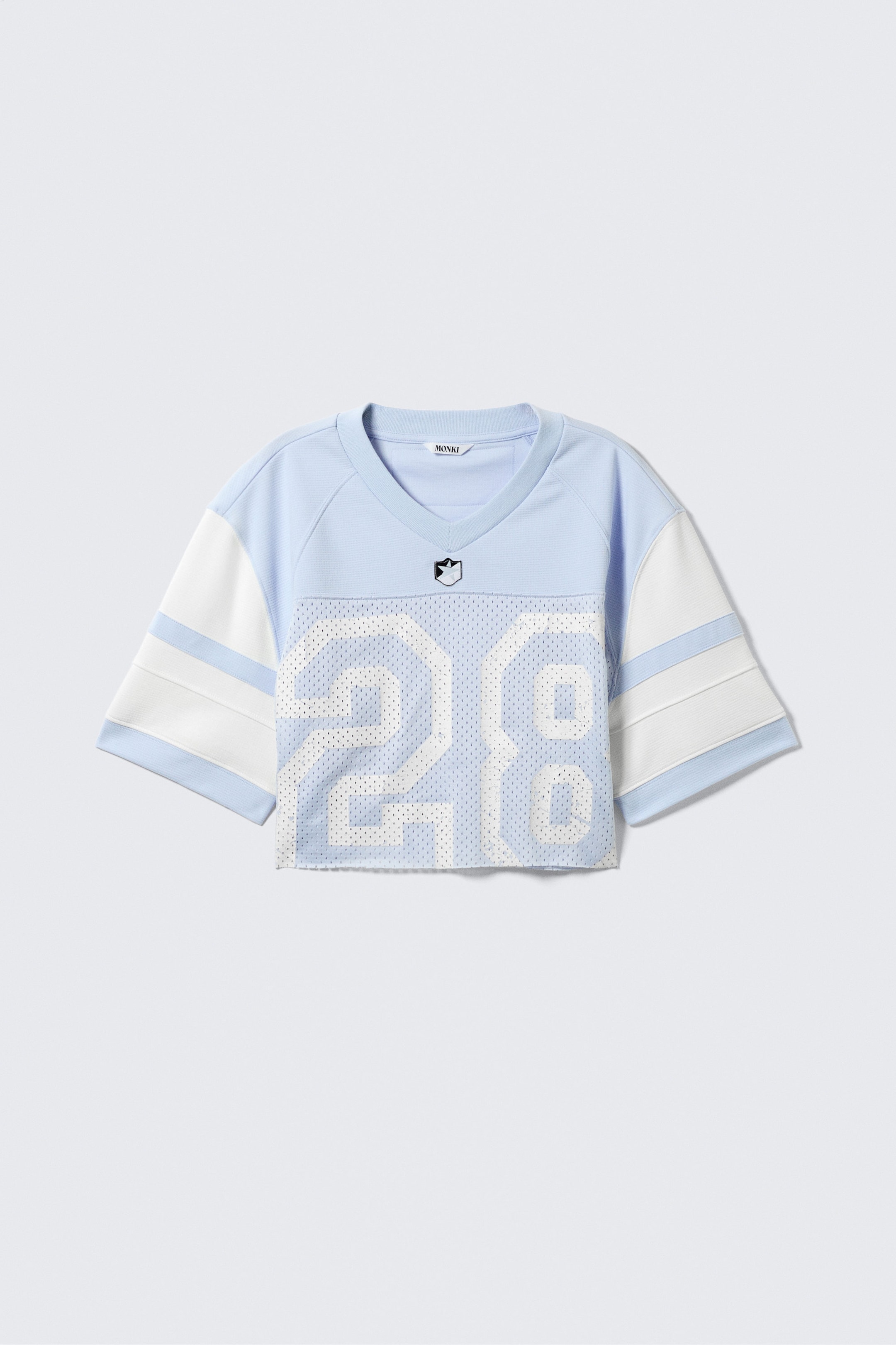 Ljusblå/Vit - Oversized croppad T-shirt i mesh - 0