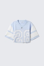 Ljusblå/Vit - Oversized croppad T-shirt i mesh - 0