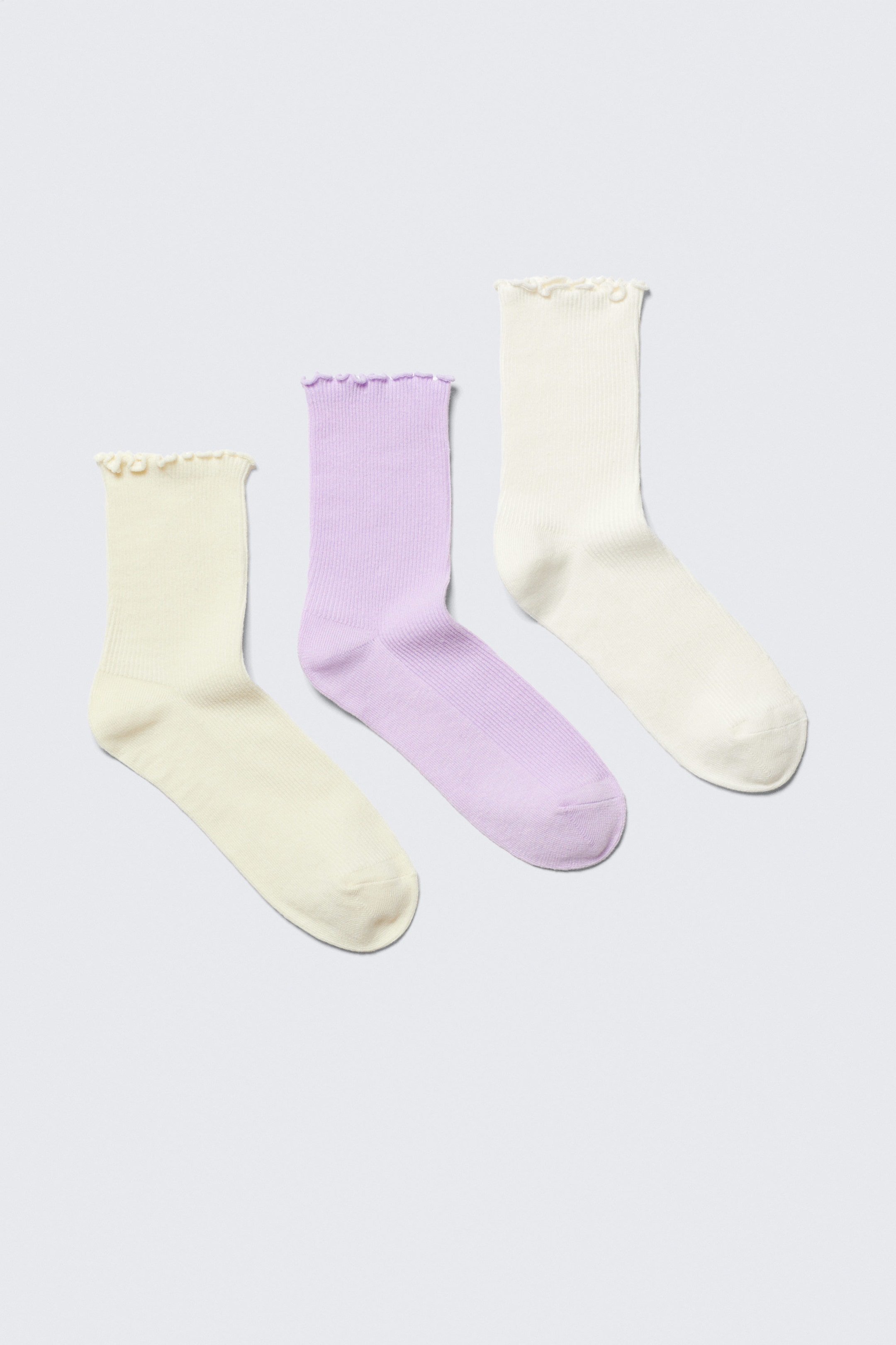 Gul/Lila/Vit - 3-pack strumpor med volang