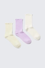 Yellow/Purple/White - 3-pack Frill Socks - 0