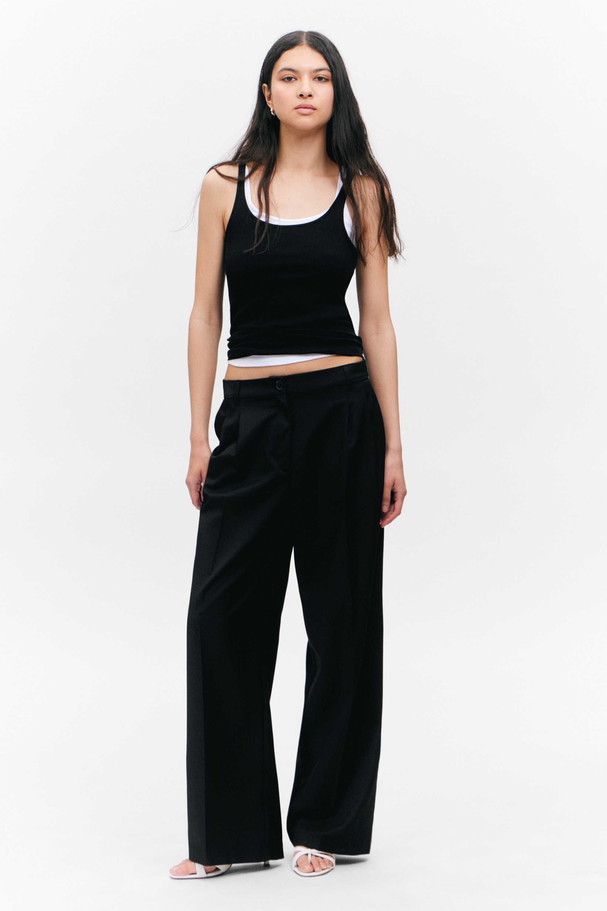 Broek met wijde pijpen - Zwart/Gestreept grijs/Donkergrijs