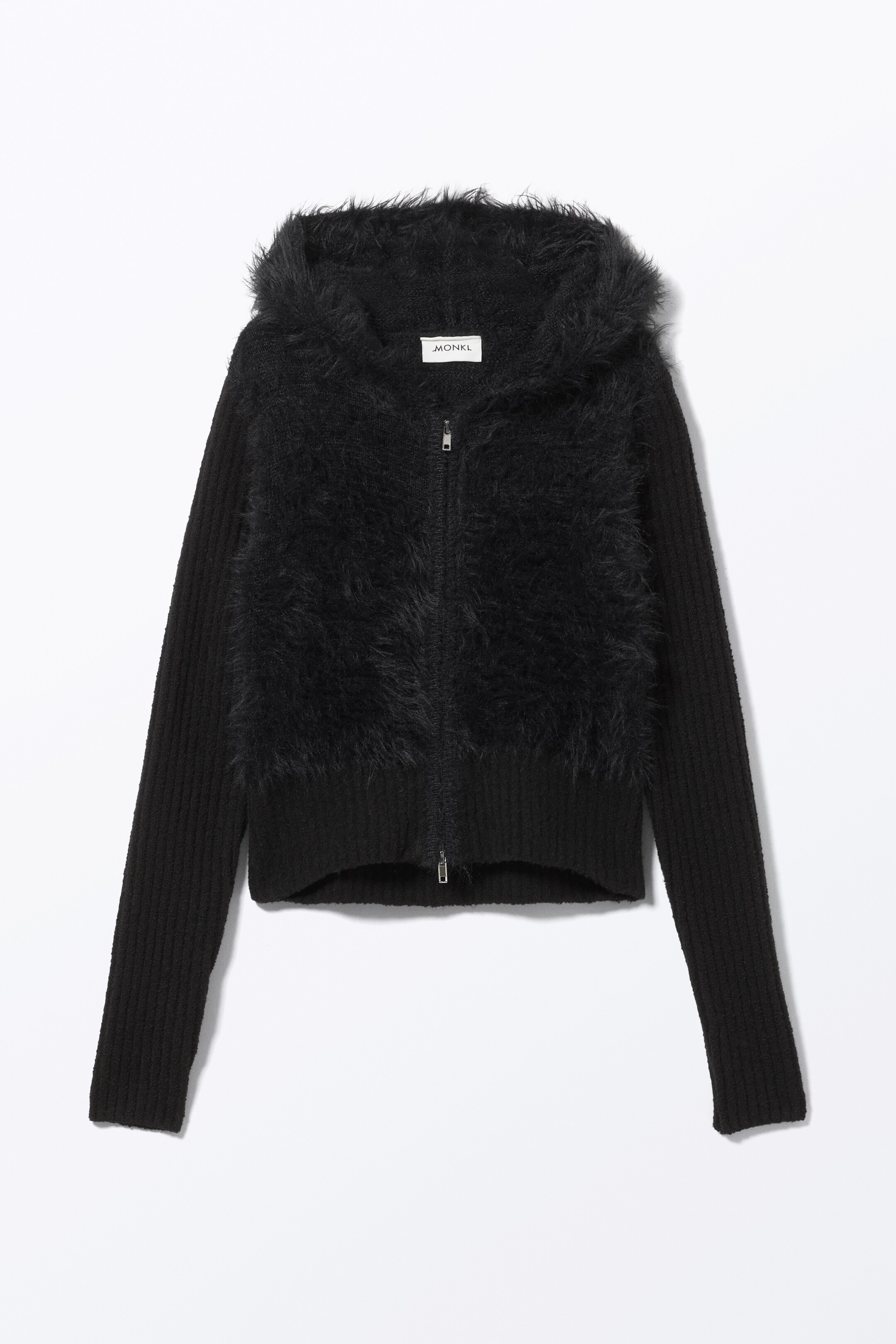 Visa större bild: Hårig stickad zip-hoodie - Svart - DAM | H&M SE 1