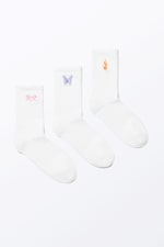 White - Embroidered Mix - 3-pack Embroidered Socks - 0