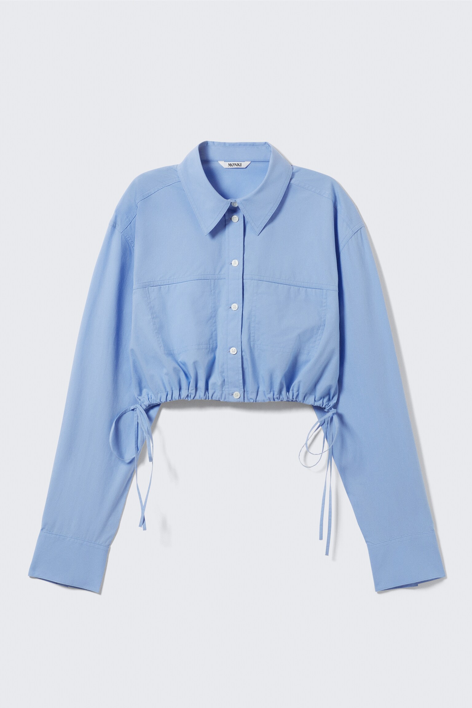 Cropped Loose Cargo Shirt - Light Blue/Checked Dark Khaki Green - 2