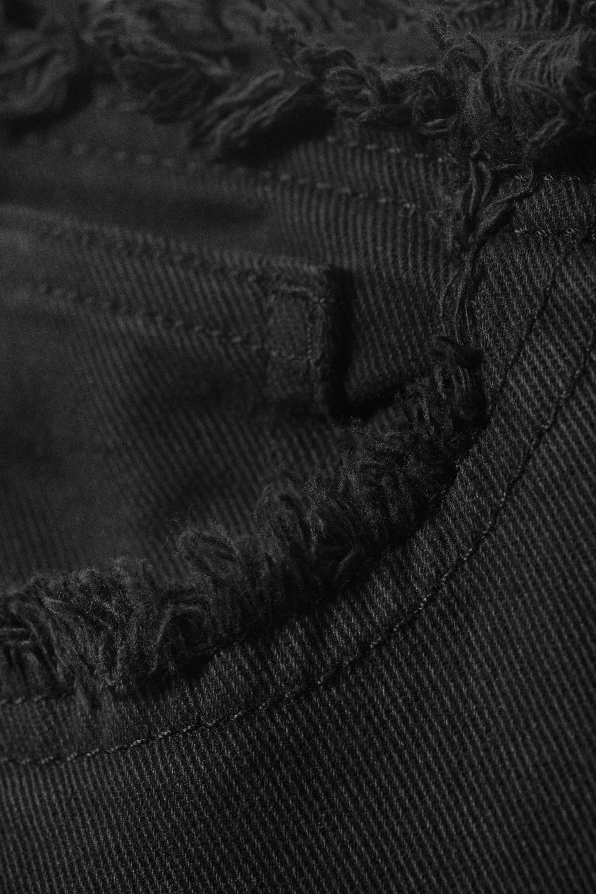 Black - Frayed Low Waist Twill Trousers - 5