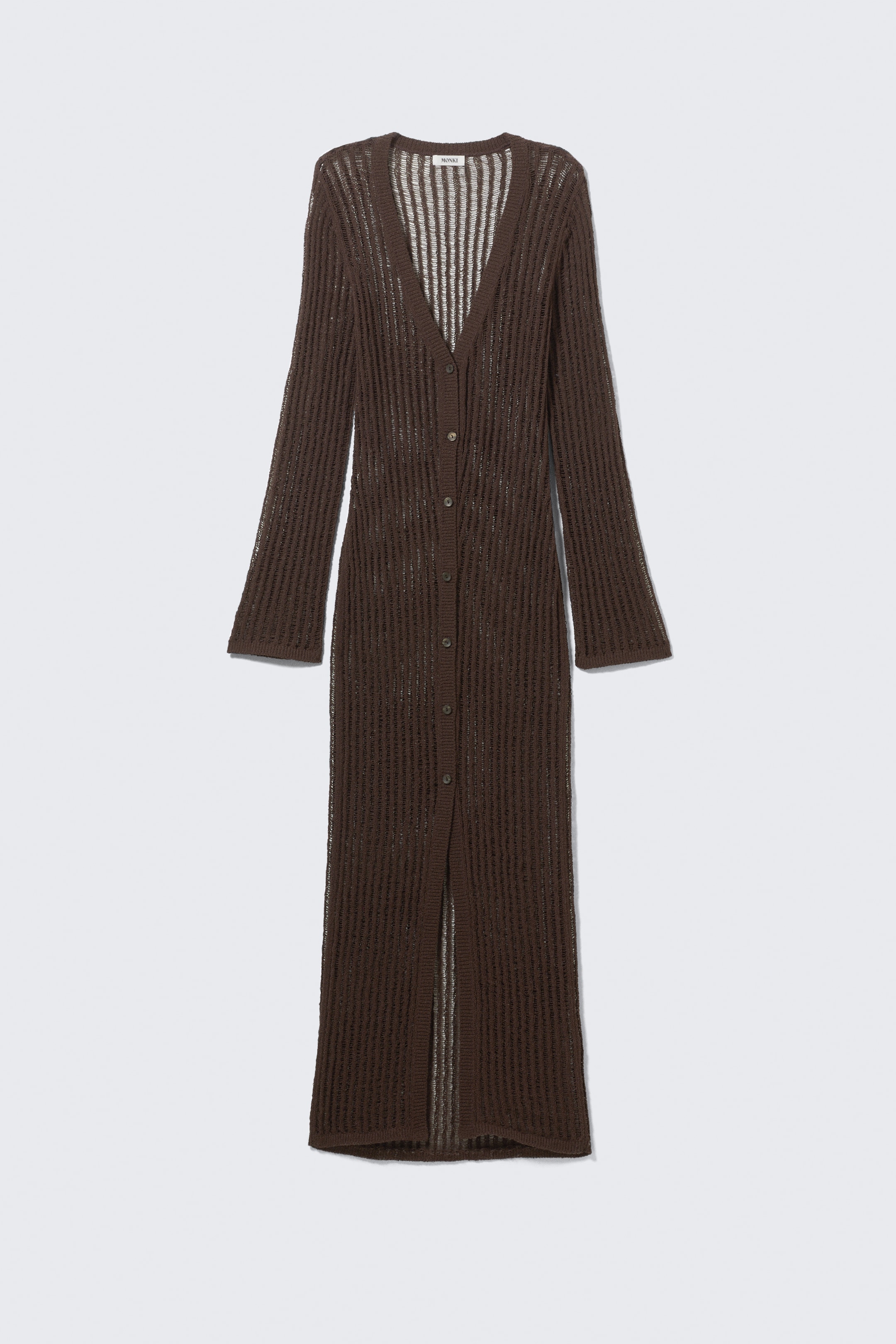 Ingrandisci l'immagine: Open-Knit V-neck Maxi Cardigan - Dark Brown - DONNA | H&M CH 5