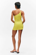 Bright Yellow - Asymmetric Strap Tie Mini Dress - 3