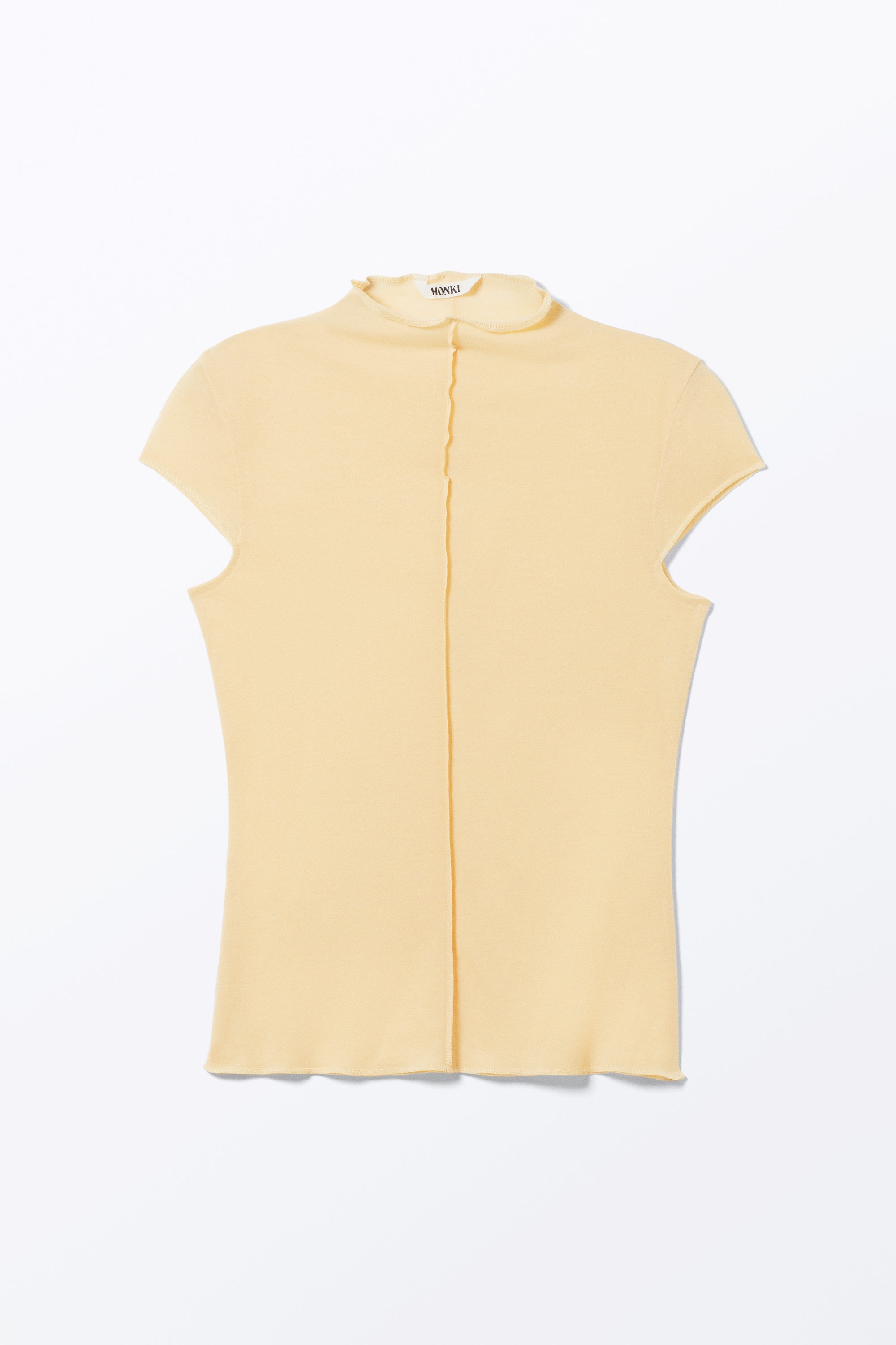 Light Yellow - Fitted Cap-Sleeved Mock-Turtleneck T-shirt - 3